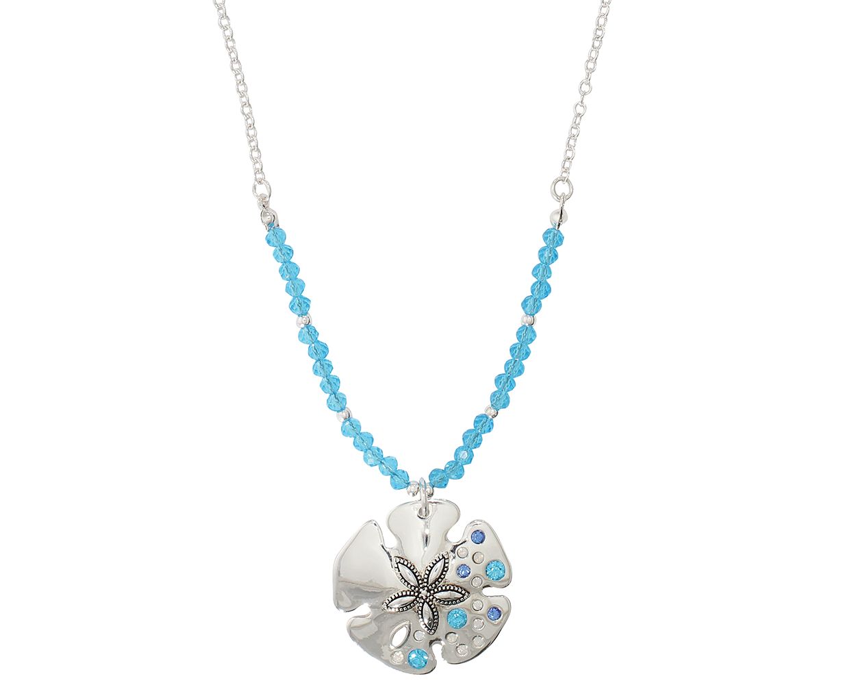 Periwinkle Sand Dollar w Aqua Crystal Necklace