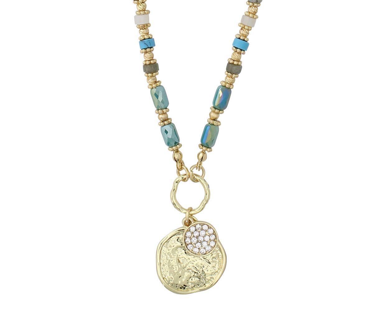 Periwinkle Beaded Hammered Disc Necklace