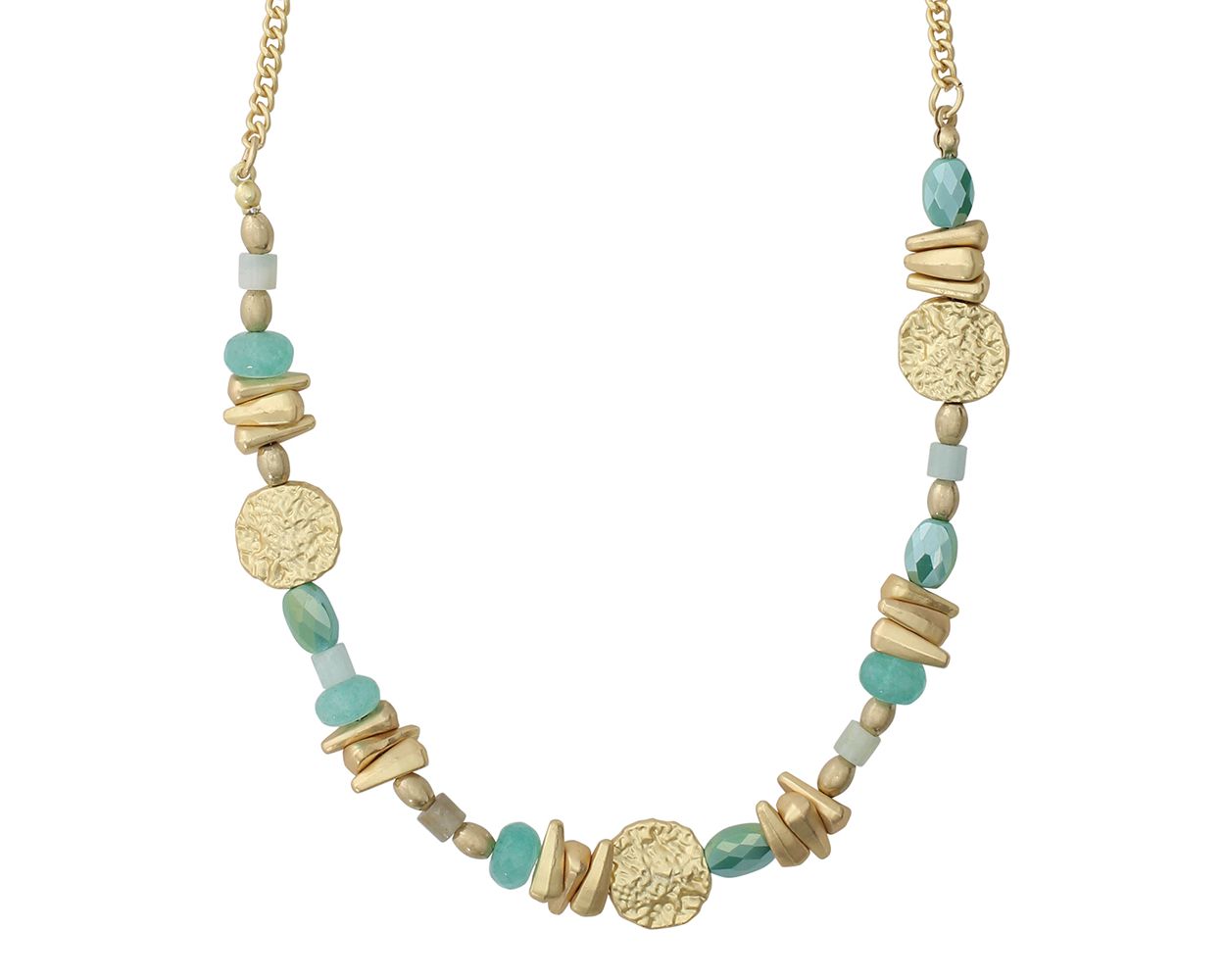 Periwinkle Aqua Beaded and Disc Necklace