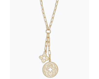 Periwinkle Gold Floral Medallion Dangle Charms with Clear Crystals