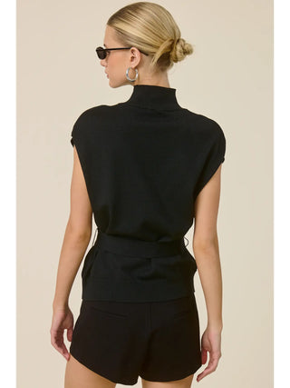 Mock Neck Belted Sweater Vest