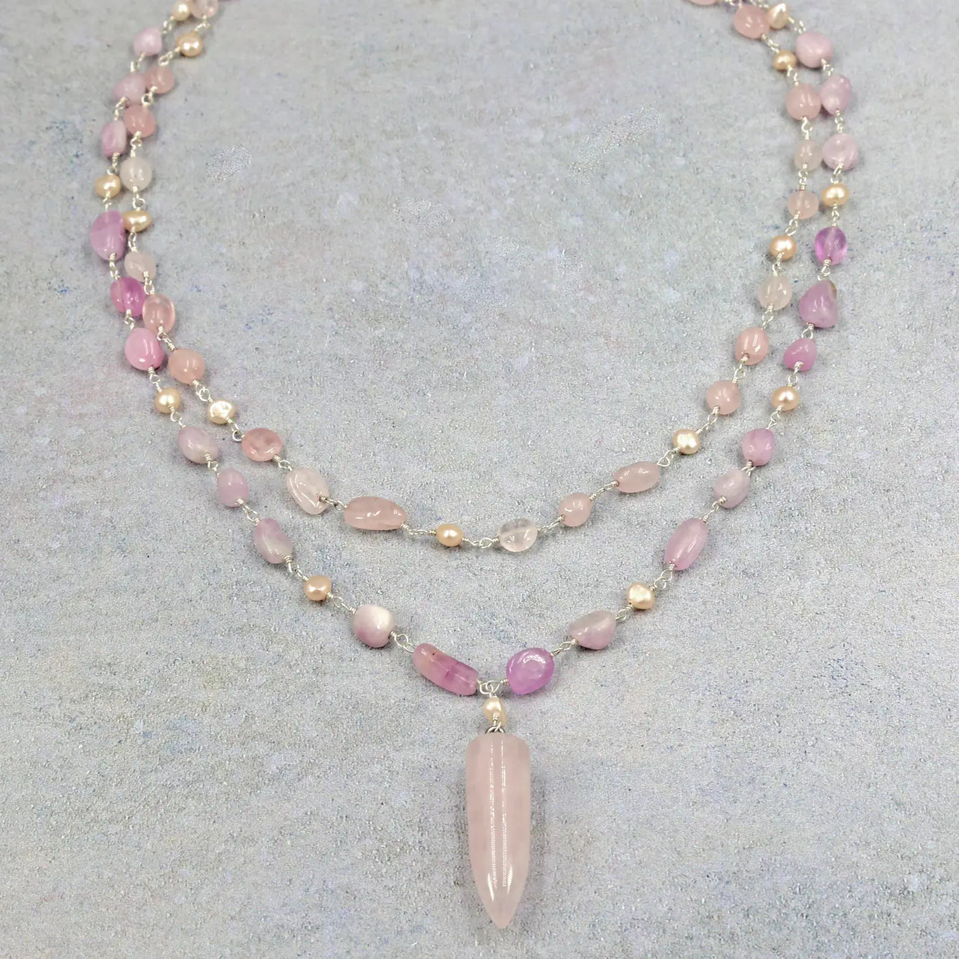 Kunzite and Rose Quartz Pendant Necklace