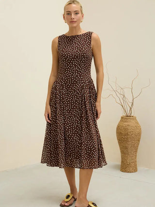 Polka Dot Sleeveless Midi Dress