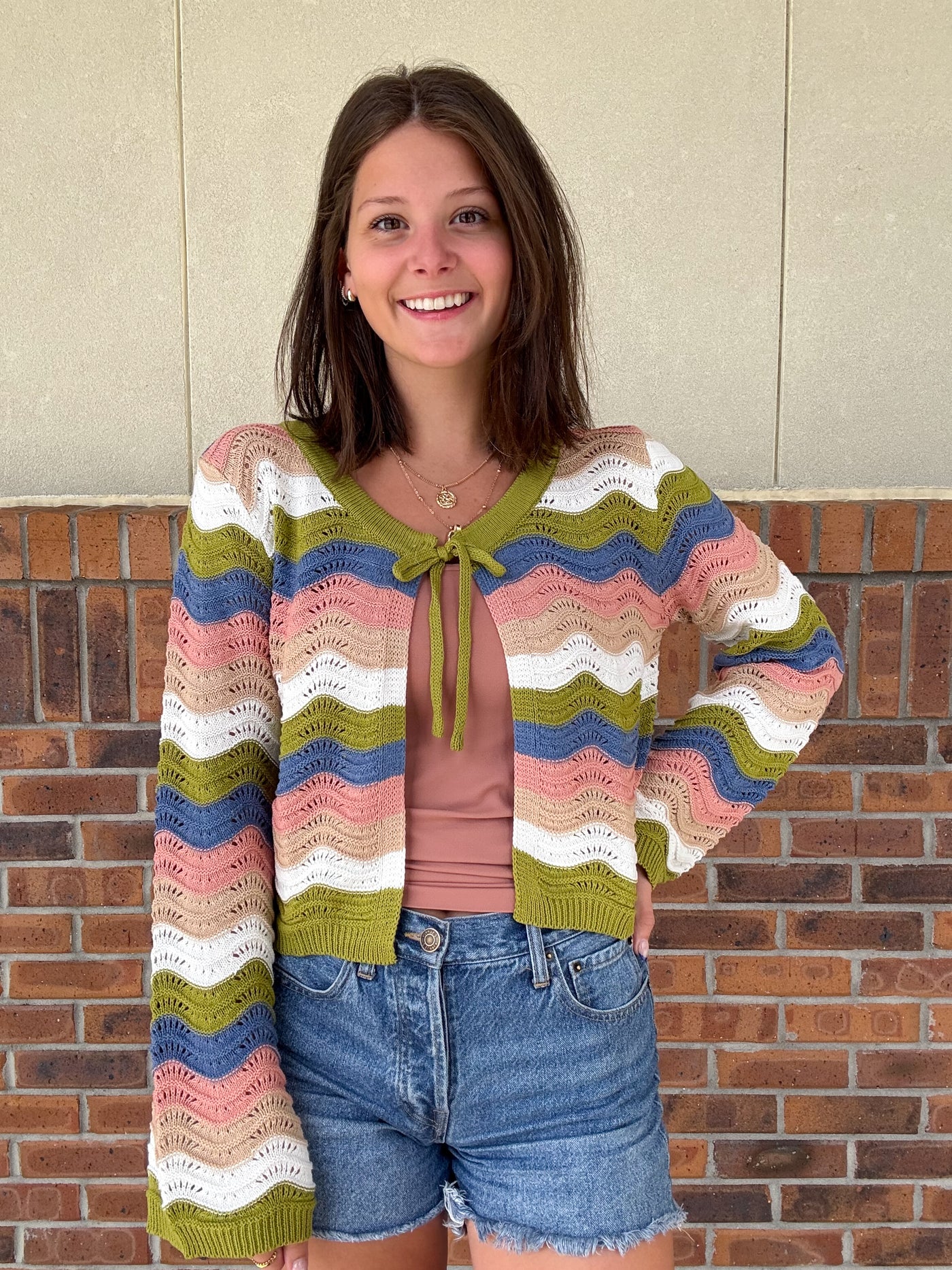 Wavy Baby Tie Front Sweater