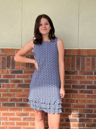 LuLu B Navy Ropes Ruffle Trim Dress