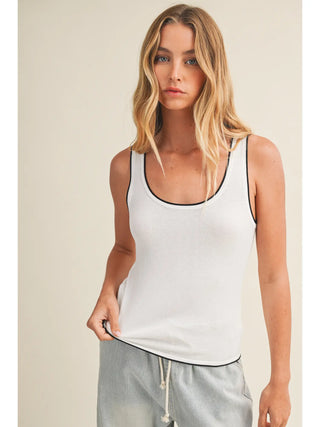 Contrast Piped Ribbed Knit Tank
