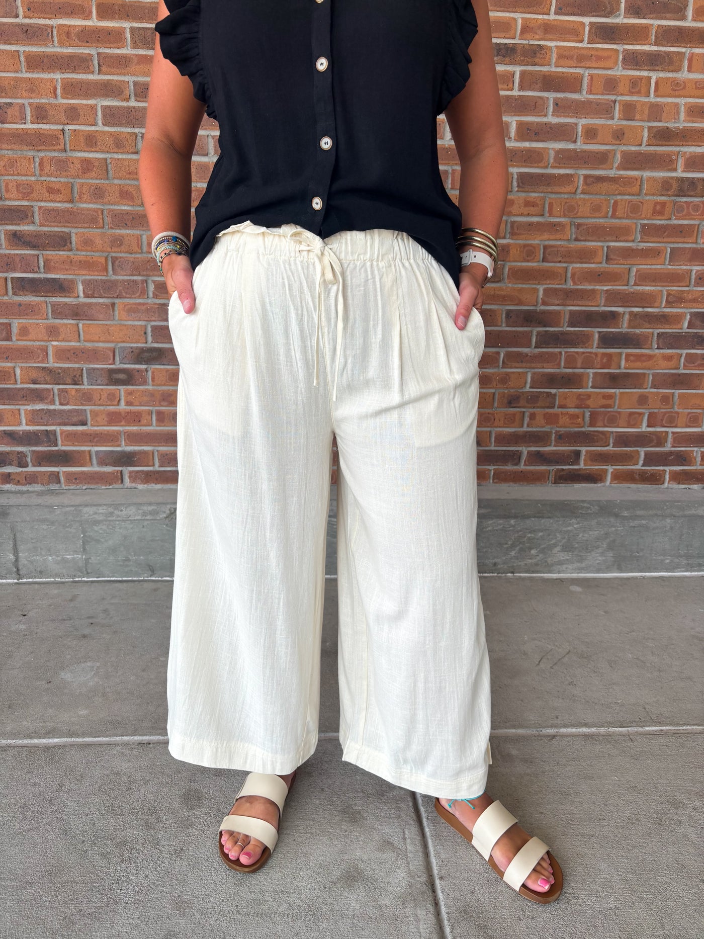 Umgee Eggshell Linen Wide Leg Pant