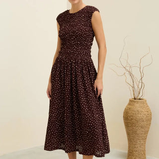 Smocked Polka Dot Midi Dress