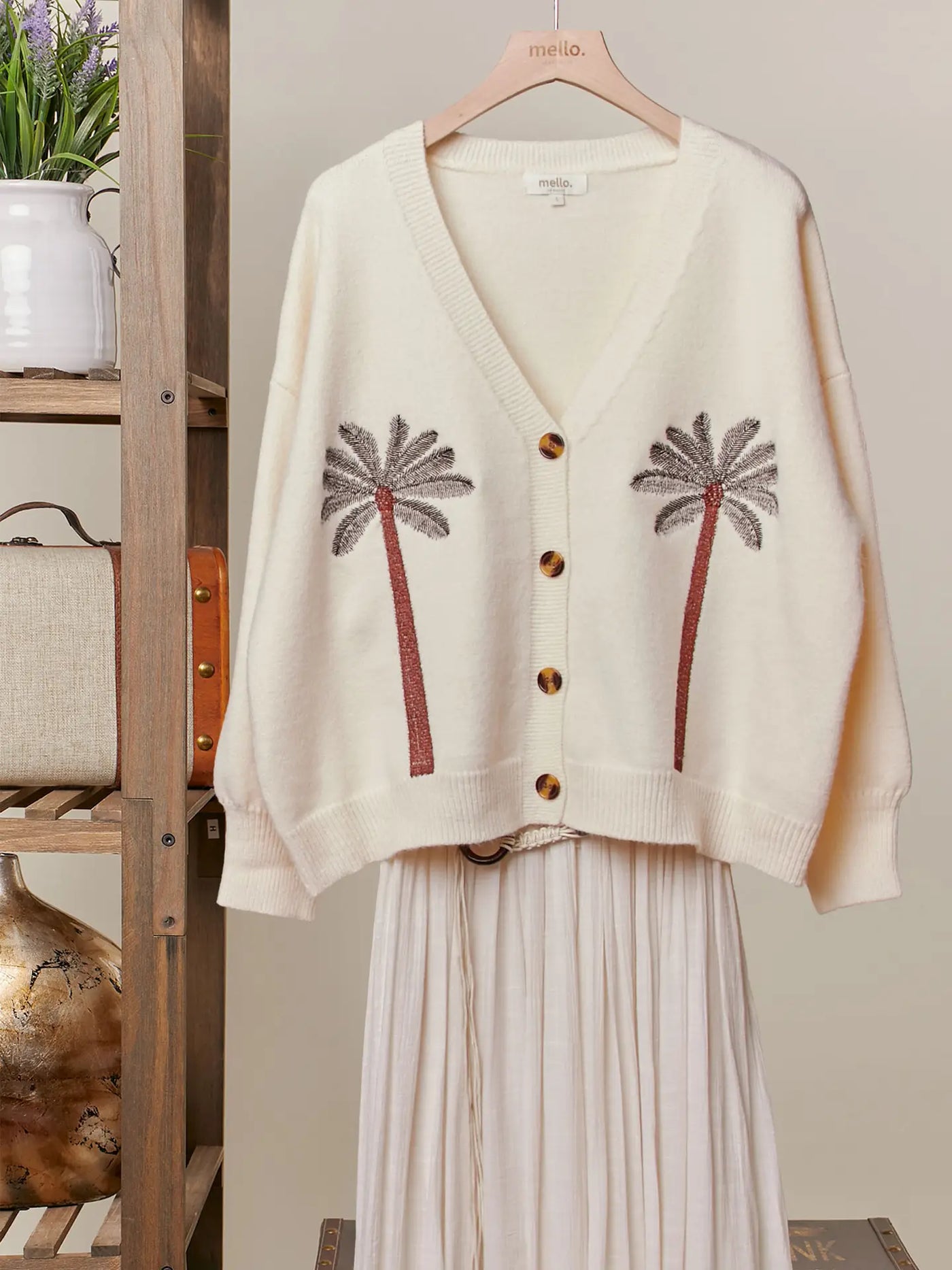 Palm Tree Embroidered Cardigan