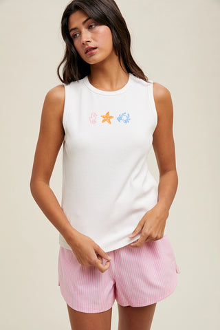 Marine Embroidered Knit Tank