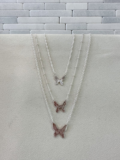 Silver Butterfly 3 Necklace Set