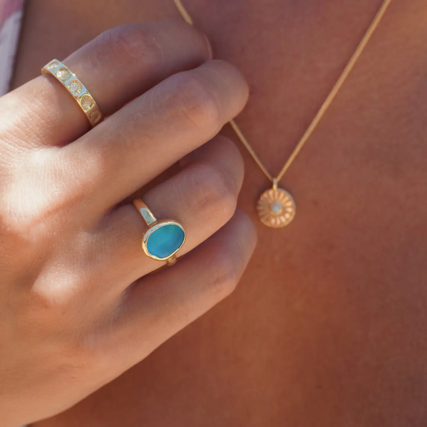 Blue Seaglass Ring (Handmade)