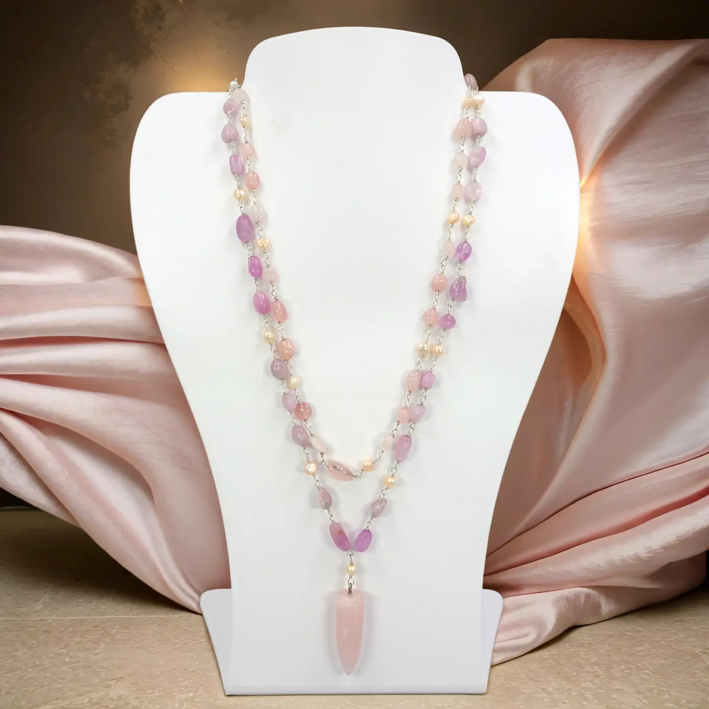 Kunzite and Rose Quartz Pendant Necklace