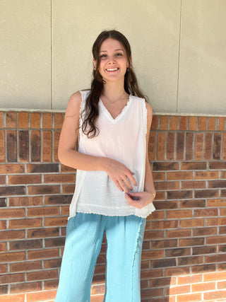 Umgee Fancy Fray Sleeveless Top