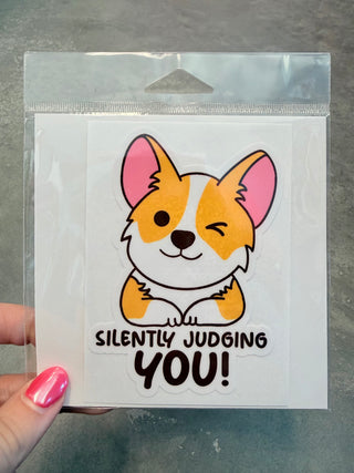 Silently Judging You Corgi Large Sticker