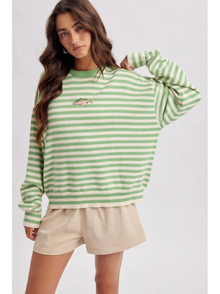 Striped Fish Coastal Graphic Sweater