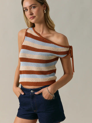 Off Shoulder Multicolored Sweater Cropped Top