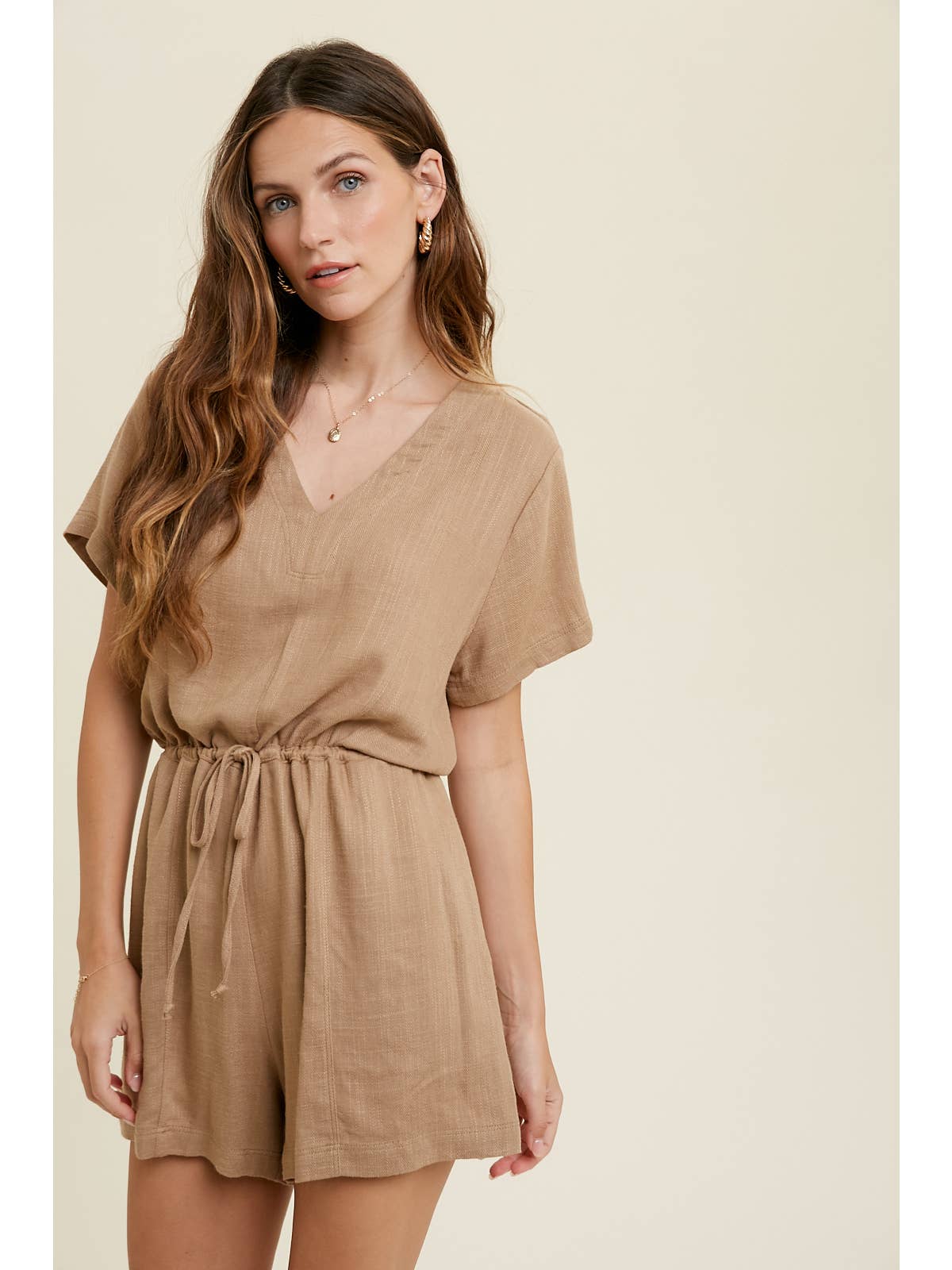 Linen Romper with Drawstring