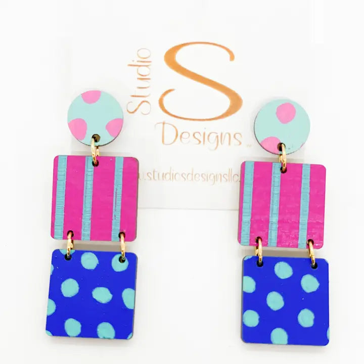 Sydney Earrings-Magenta Royal Blue Aqua