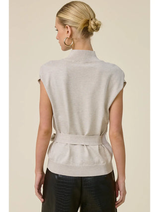 Mock Neck Belted Sweater Vest