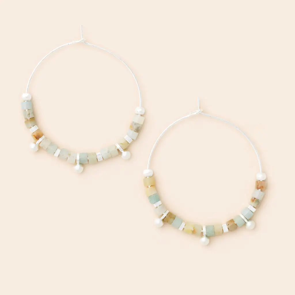 Stone Disc Hoop Earrings
