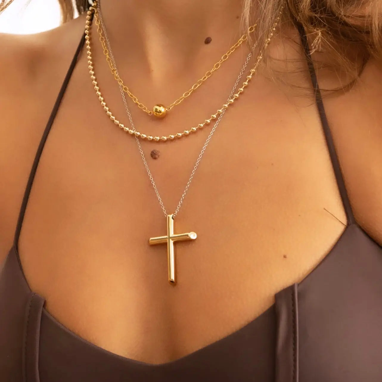 Sahira Two Tone Cross Necklace