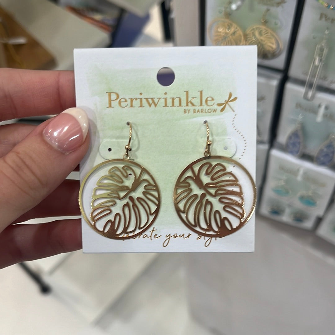 Periwinkle leaf round earrings