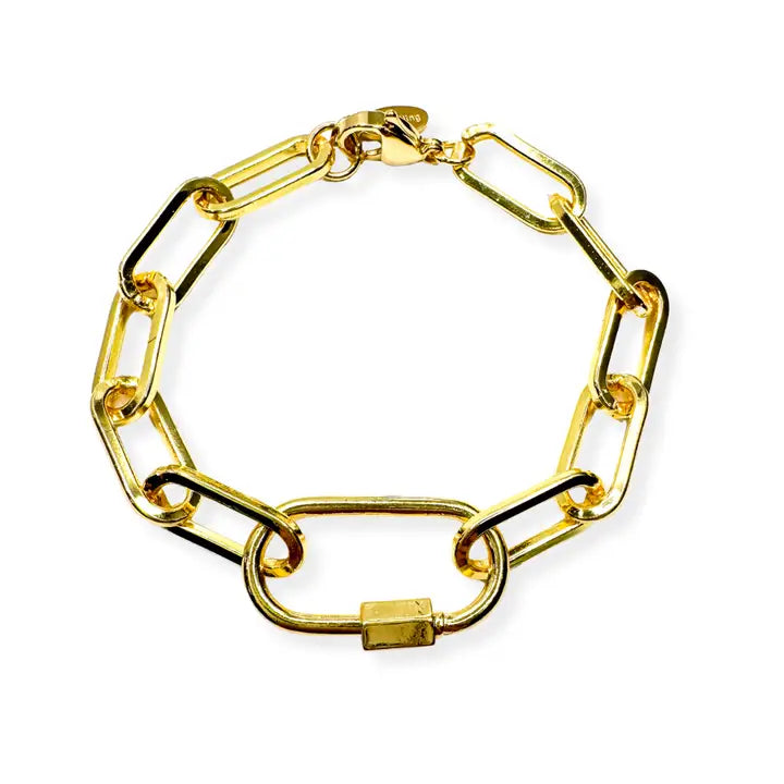 Smooth Gold Carabiner Clasp Paperclip Charm Bracelet