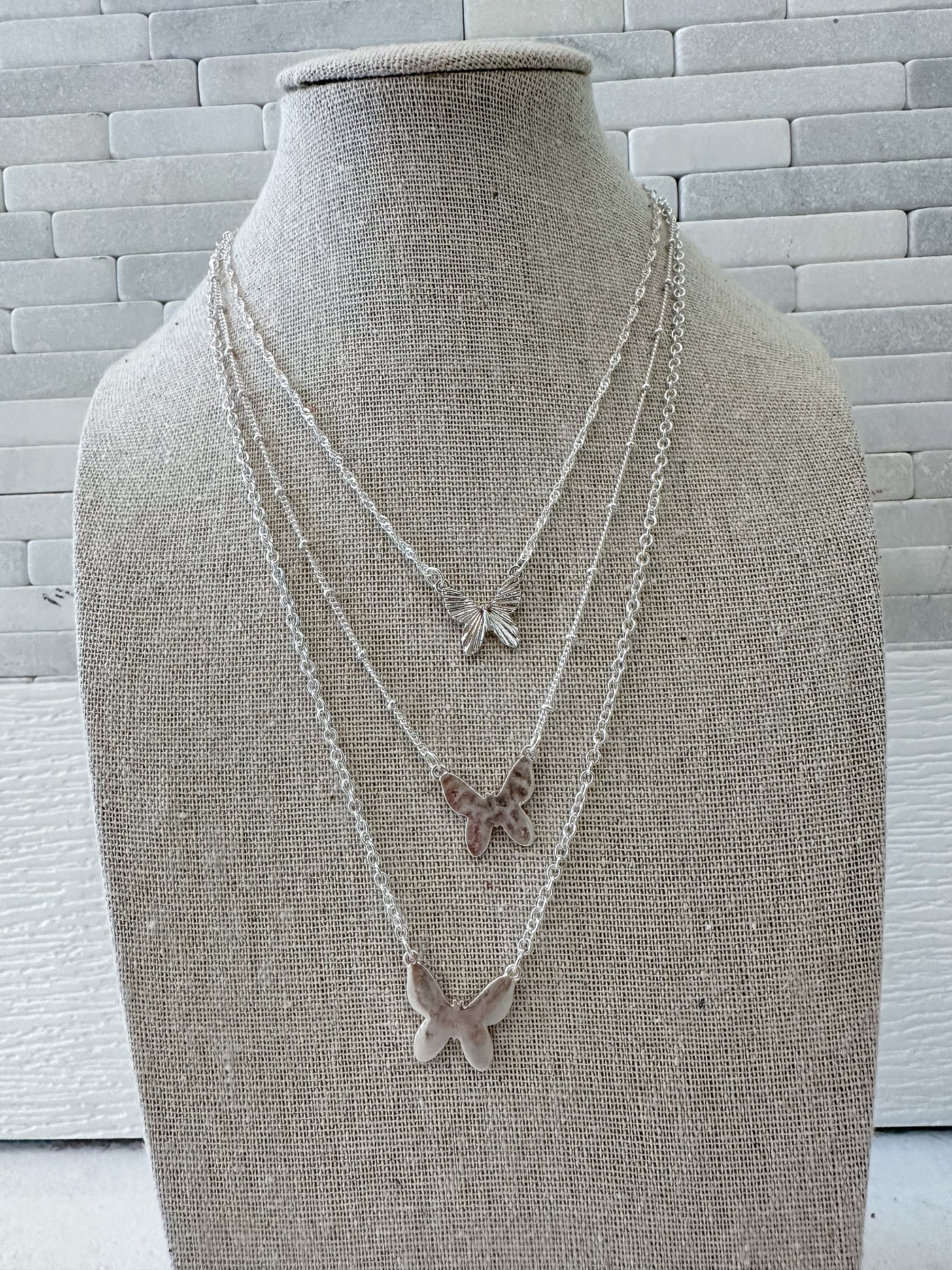 Silver Butterfly 3 Necklace Set