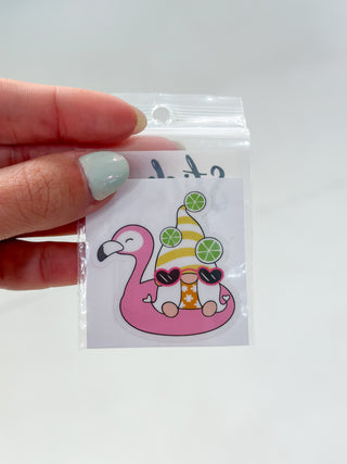 Gnome on a flamingo float sticker