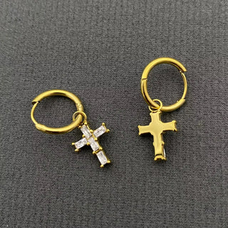 CZ Cross Huggie Earrings