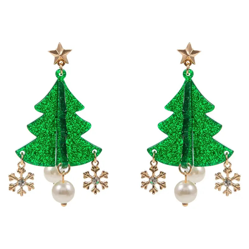 Glitter Christmas Tree Charm Earrings
