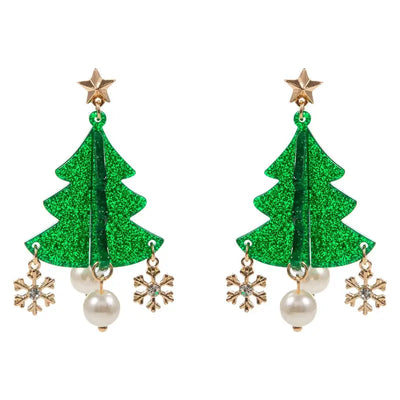 Glitter Christmas Tree Charm Earrings