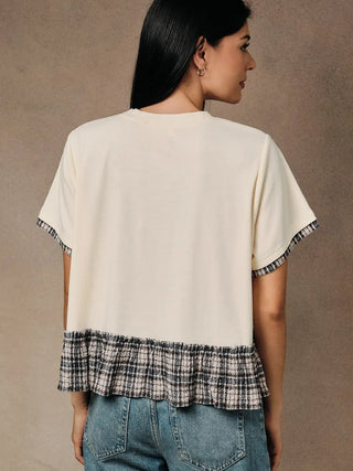Contrast Plaid Peplum Boxy Top