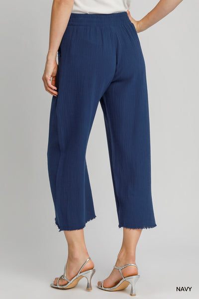Umgee Textured Gauze Navy Wide Leg Pant