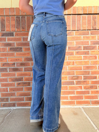 Risen High Waist Wide Pintuck Jeans