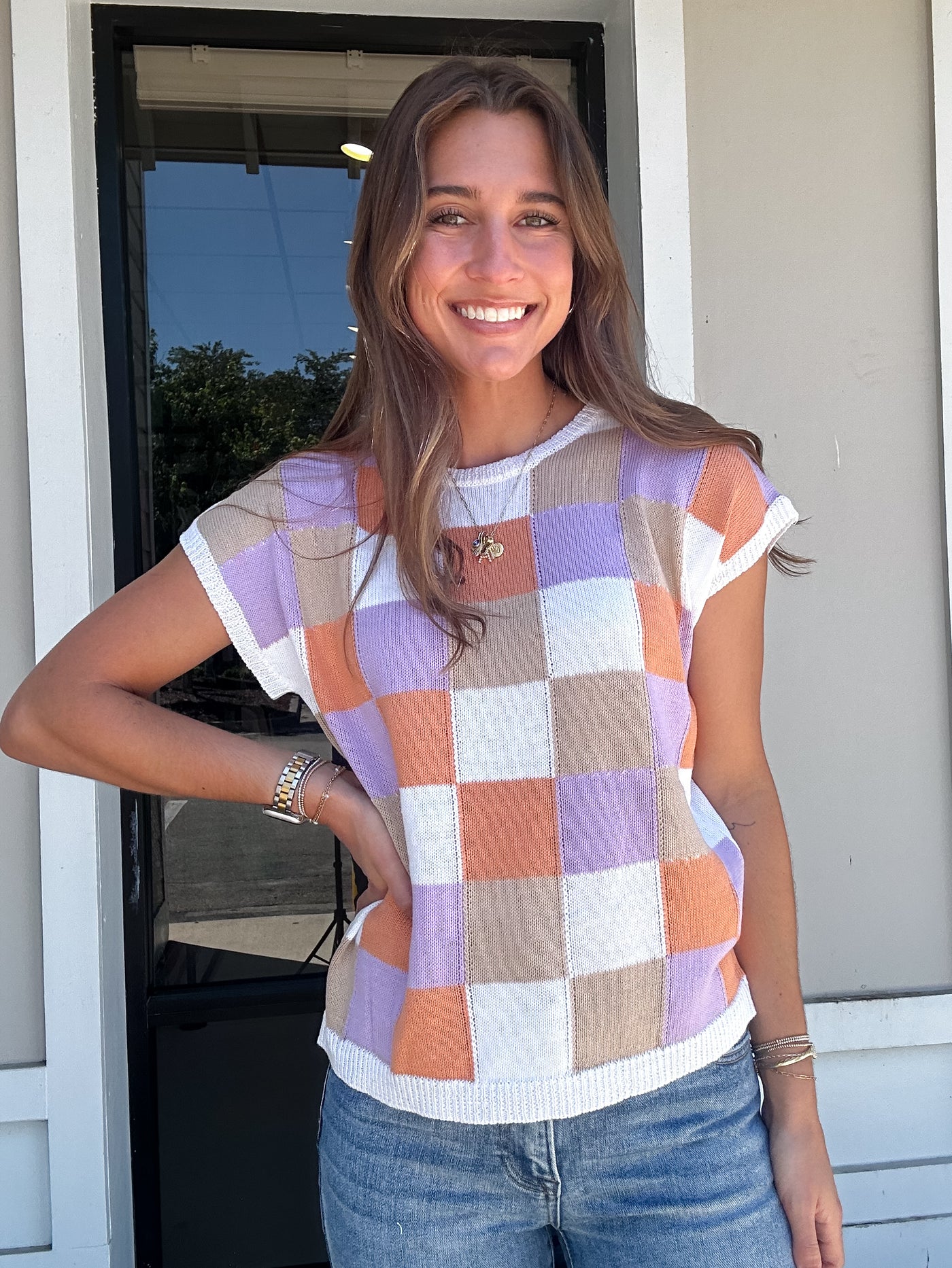 Checkered Sweater Top