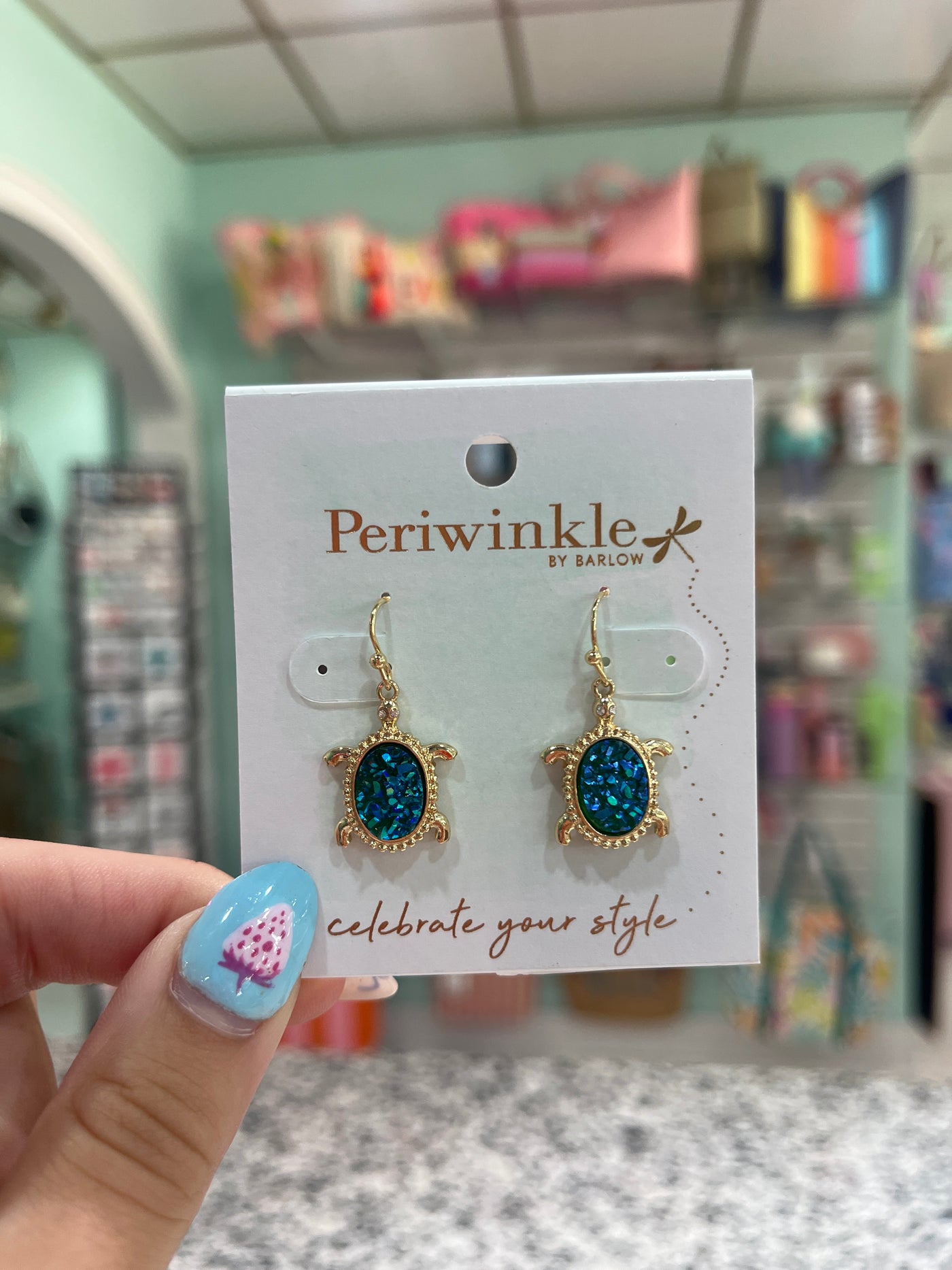 Periwinkle Druzy Turtle Earrings