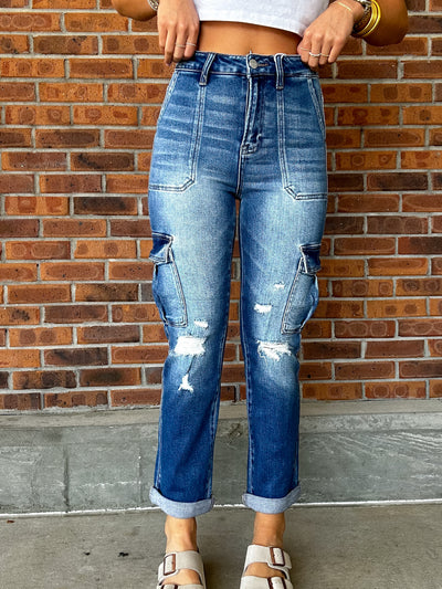 Cuffed Ankle Cargo Jeans