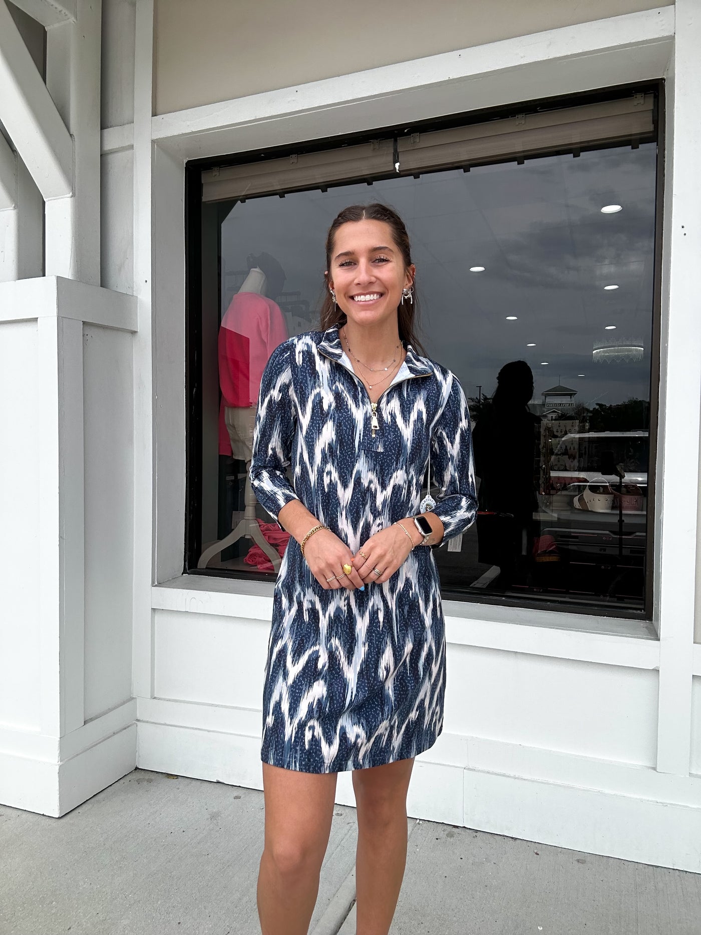 Spartina Nora Half-Zip Dress Kalalanta Ikat Dot