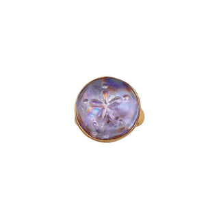Alchemia Sand Dollar Iridescent Lavender Glass Adjustable Ring