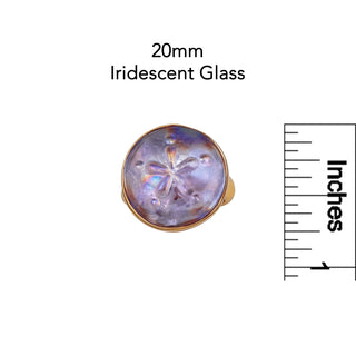 Alchemia Sand Dollar Iridescent Lavender Glass Adjustable Ring