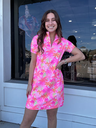 LuLu B Pink Palm Tree 1/4 Zip Dress