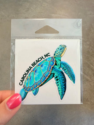 Teal Turtle Carolina Beach Medium Sticker