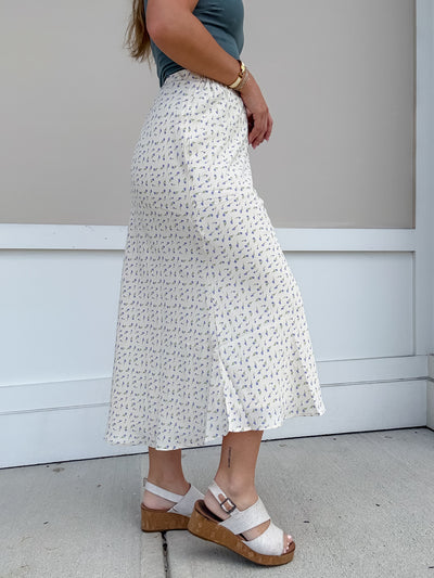 Floral Satin Midi Skirt