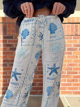 Blue Summer Shell Crepe Pants