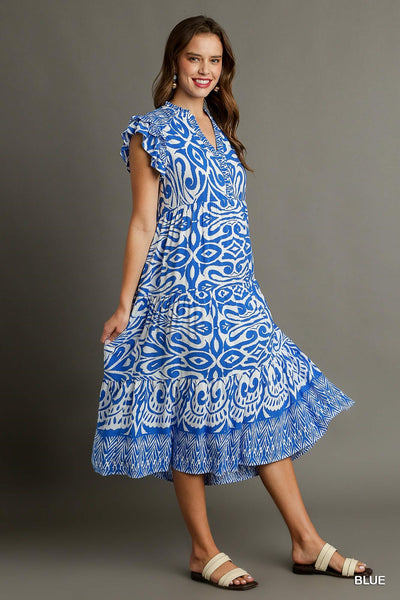 Umgee Two Tone Border Print Dress