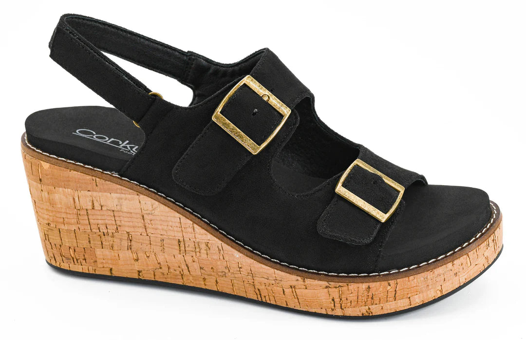 Corky's My Two Cents Wedge Black Faux Suede