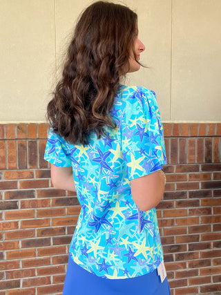 LuLu B Sea Starfish Short Sleeve Frill Top