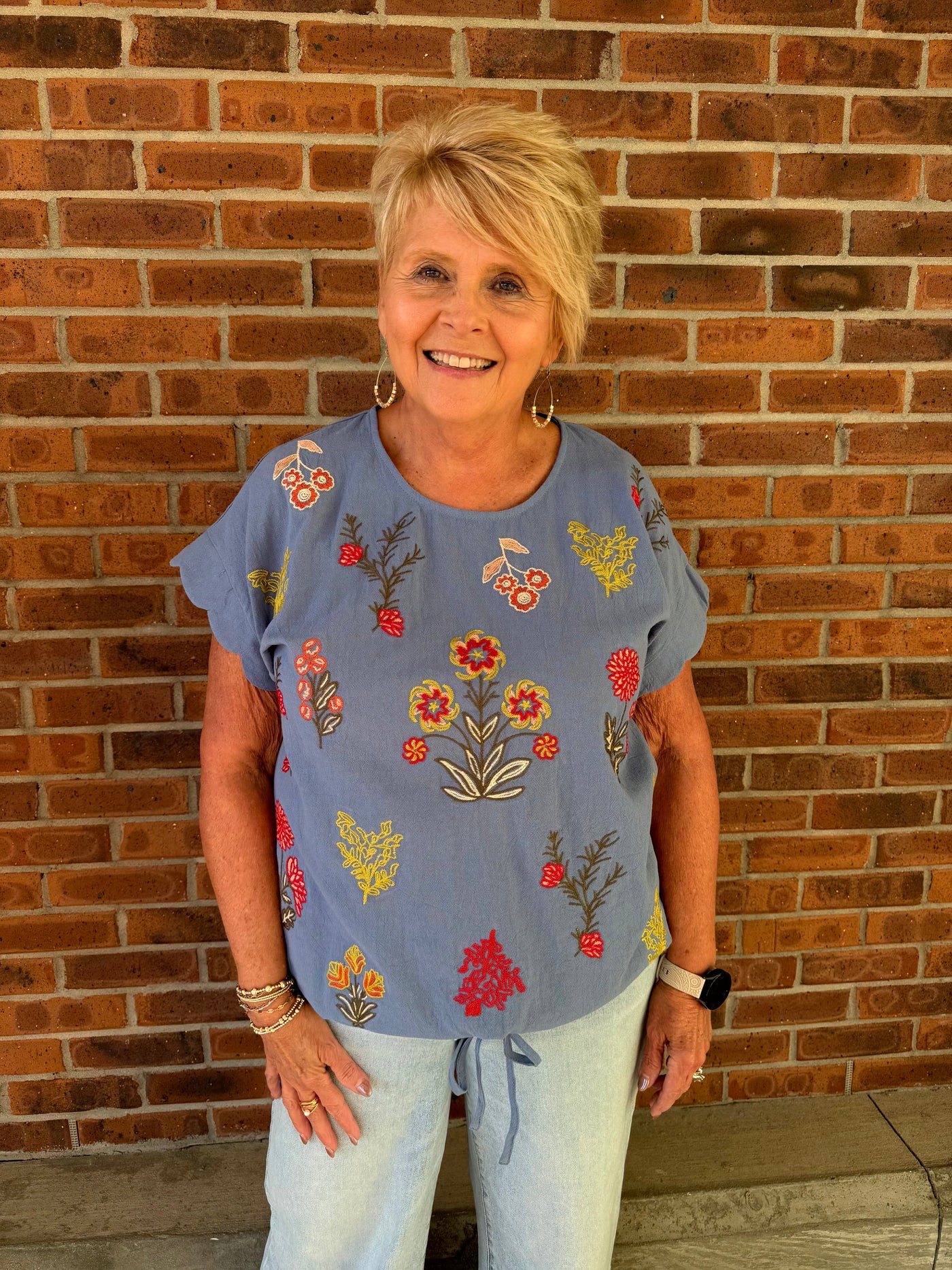 Umgee Floral Stamp Tie Top